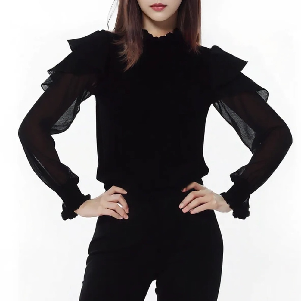 Black Ruffled Women's Top - Picture 1 of 3
